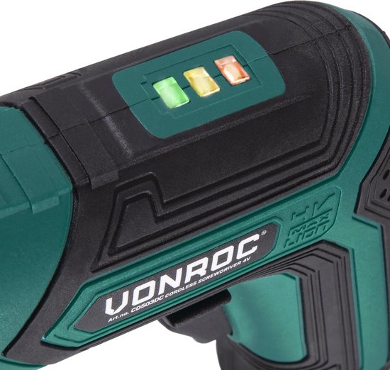 VONROC Tournevis sans fil - 4V - Avec porte-embout, embout excentrique et d'angle, jeu d'embouts et chargeur