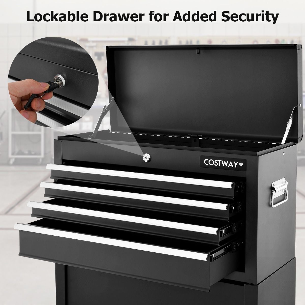 Coast - Chariot d'atelier Armoire à outils - 2-en-1, 6 tiroirs, verrouillable, capacité 83 kg - 61,5 x 33 x 132 cm - métal/acier - noir