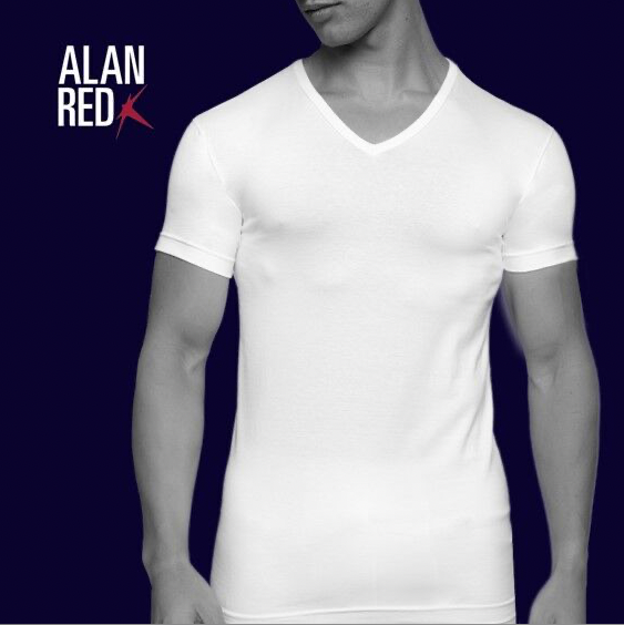 Alan Red - S - T-shirts Oklahoma - pack de 4 - col en V stretch - blanc