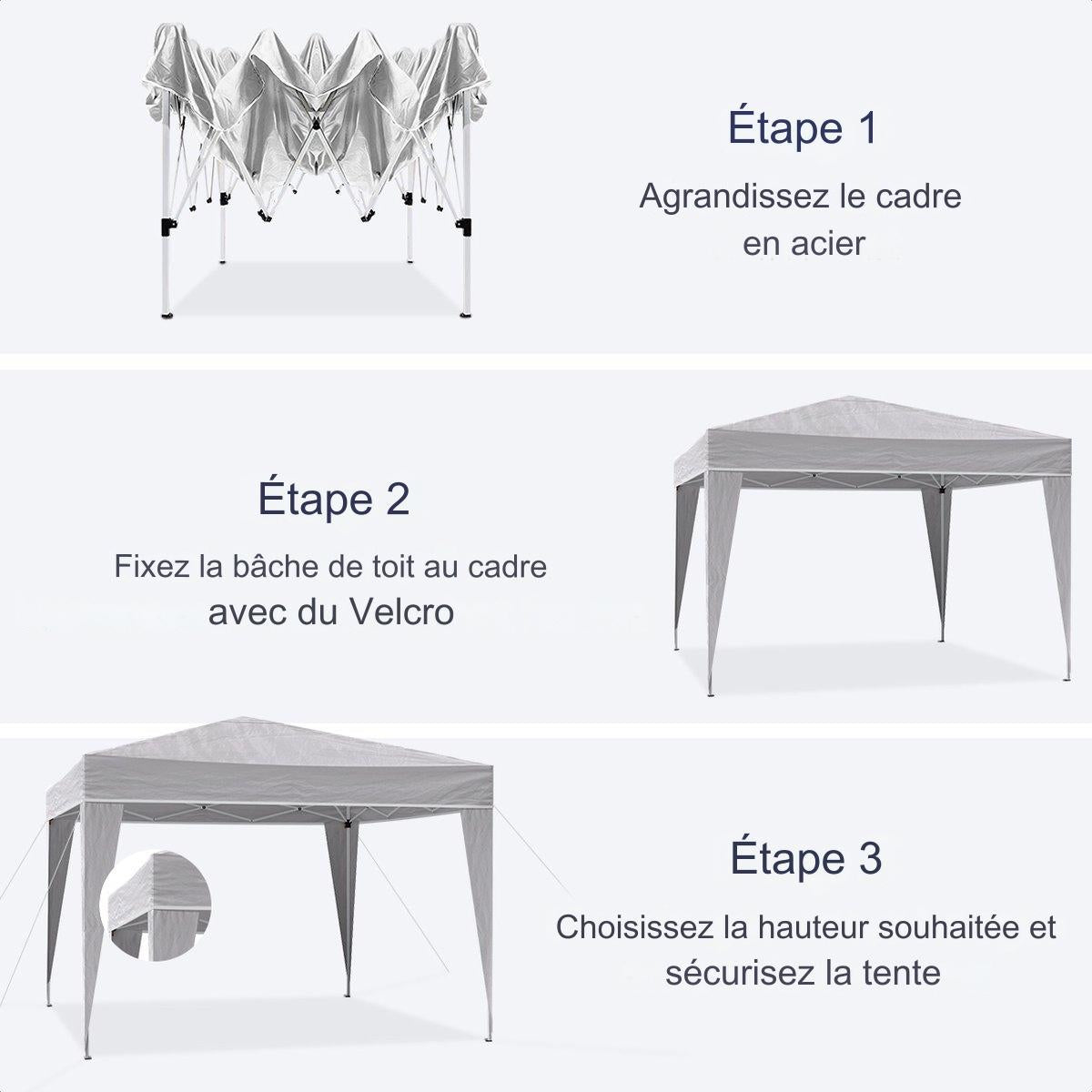 Tente de jardin - LifeGoods - Imperméable - Avec sac de transport - 3x3 m - Gris