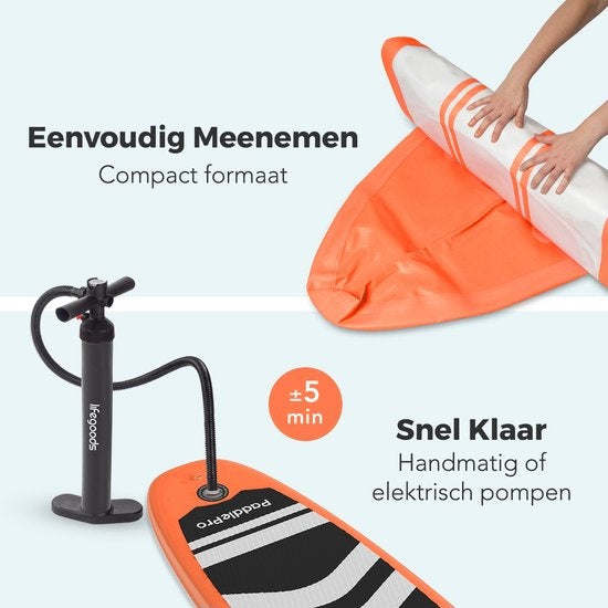 LifeGoods SUP Board - avec siège - Inflatable Paddle Board - Set complet - Max. 135KG - 320x81cm - Orange