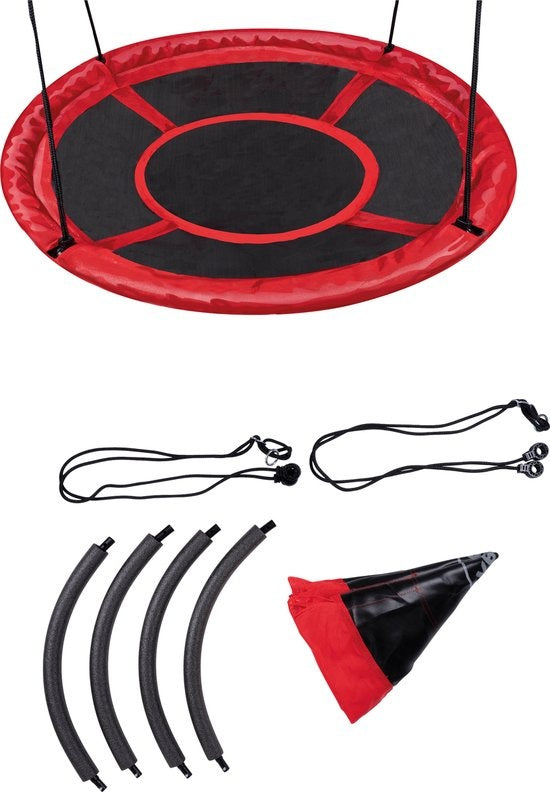Balançoire à litière - Balançoire à vaisselle extérieure - Ø110cm - Capacité de charge de 150 KG - Balançoire ronde - Noir/Rouge