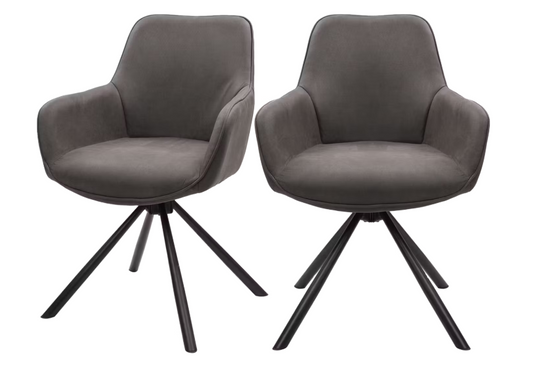 Dutchbone Oliver Chaise de salle à manger pivotante 57x60x86 cm - Microfibre Anthracite - Lot de 2