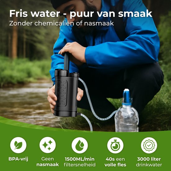 Nuvance Filtre à eau avec pompe - Purificateur d'eau - Filtre 3000L - Sans BPA - Filtre à eau survie - Léger