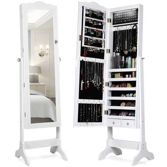 Coast armoire à bijoux - 12 lampes Led - avec miroir - inclinable - avec tiroirs - 41,5 x 37 x 160 cm - blanc
