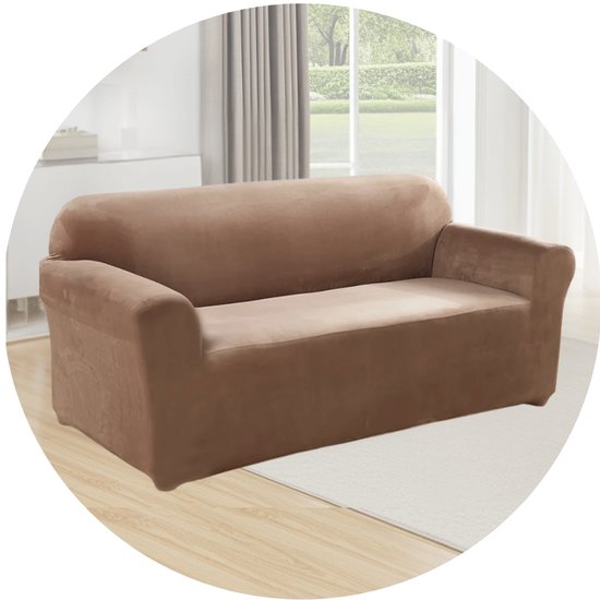Hilvard - Housse de canapé 3 places - (185 - 230 cm) - Sable - Velours - Stretch - Housse de canapé - Housse de meuble - Contre les dommages et les taches - Housse de siège - Housse de siège