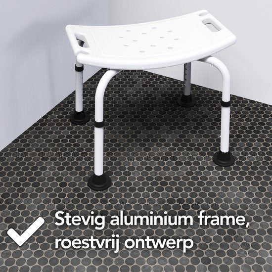 Brixy Tabouret de douche - Réglable en hauteur - Chaise de douche - Antidérapant - Avec support de pommeau de douche - Max. 150 kg - Blanc