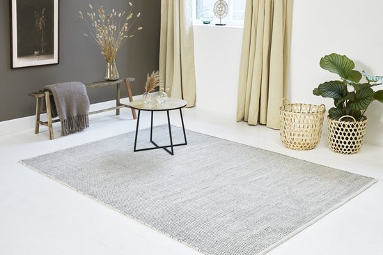 Lifa Living Tapis - Laine et coton - Tissé - 160x230 cm - Design scandinave - Noir/Blanc