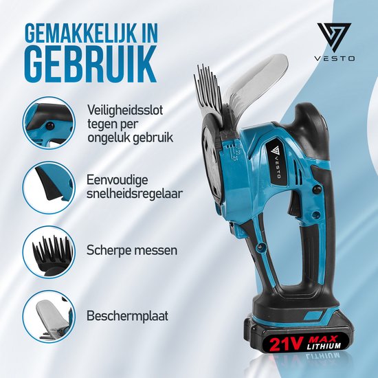 Vesto® Accu taille-haie - Lame de buis et d'herbe incluse - Taille-haie électrique - Sécateurs sans fil - Taille-haie
