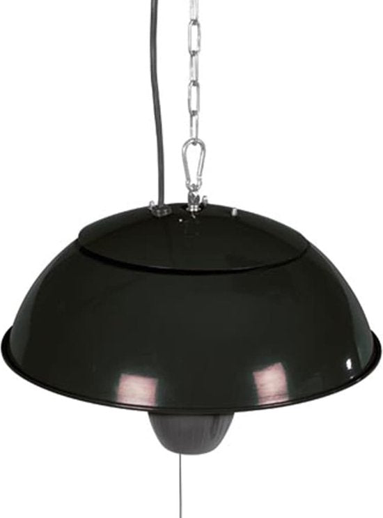 Perel Chauffage de terrasse, 1500 W, halogène, montage au plafond, avec interrupteur à tirette, chaîne, 1 niveau de chaleur, résistant aux éclaboussures, métal, noir