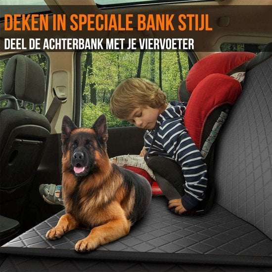 Strex Couverture pour chien Siège arrière et coffre de la voiture - 137 x 147 CM - Housse de protection - Tapis pour chien - Tapis de voiture Siège arrière - Laisse pour chien et sac de rangement inclus - NOIR