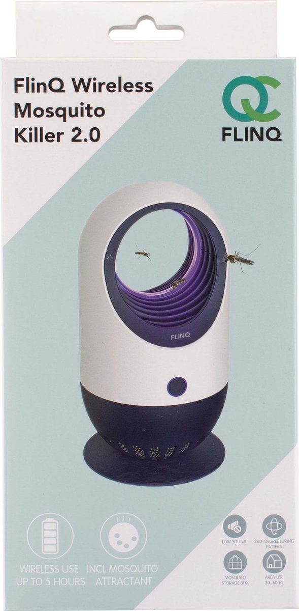 FlinQ Wireless Mosquito Catcher 2.0 - Purple/White - 20 x 9 x 9 cm - UV LED Light & Attractant