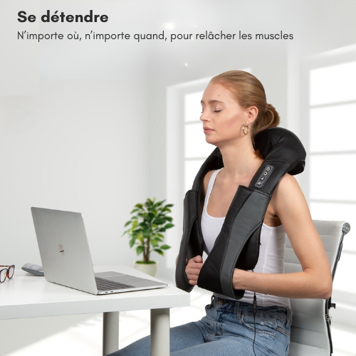 Appareil de massage Shiatsu – Auronic - Coussin de Massage Shiatsu - Chauffant pour cou, nuque et épaules – Noir/Gris
