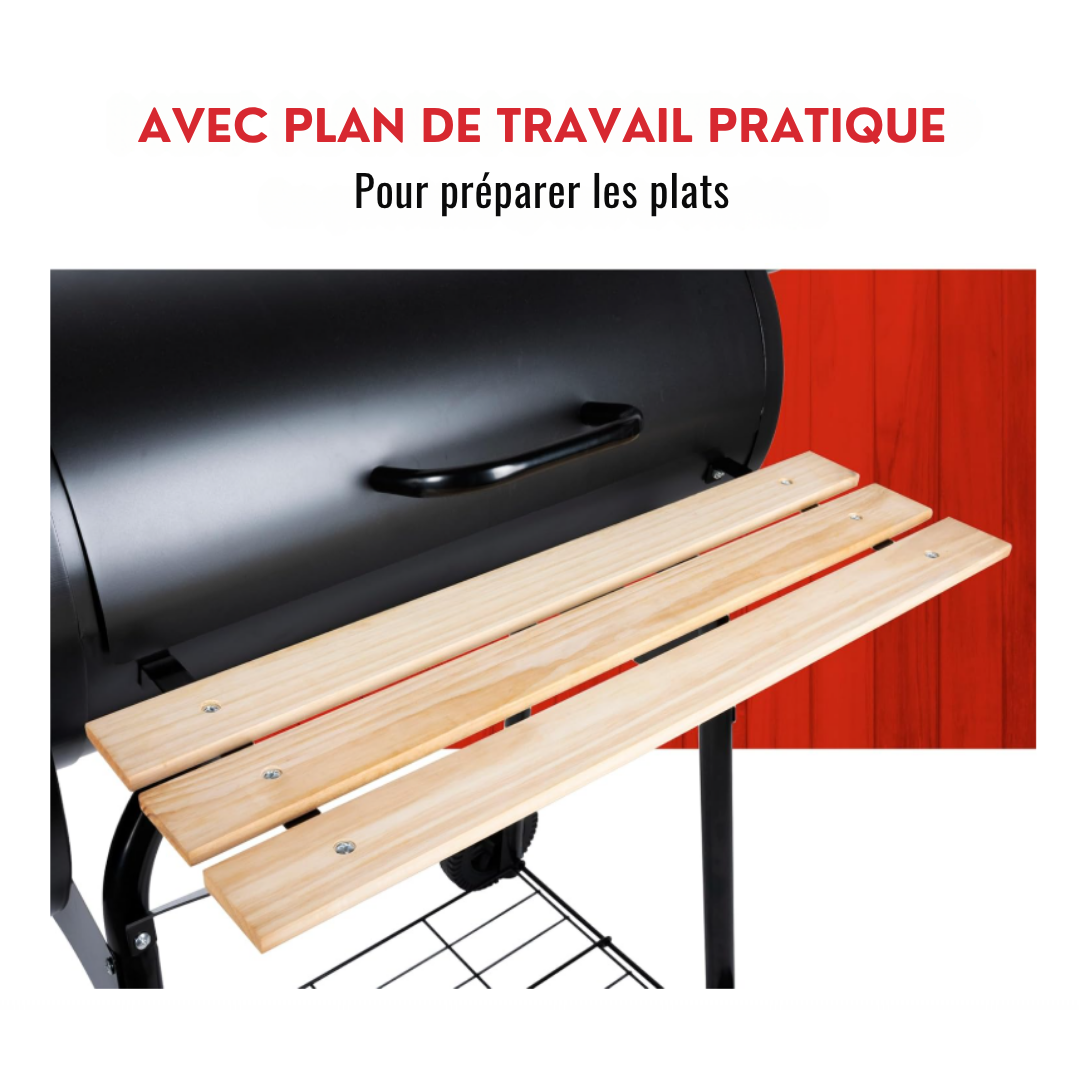 Barbecue au charbon - BBQ Collection – 2 en 1 - Cuisine extérieure - Grill et Barbecue Fumoir - 104 x 58 x 114 cm - Noir