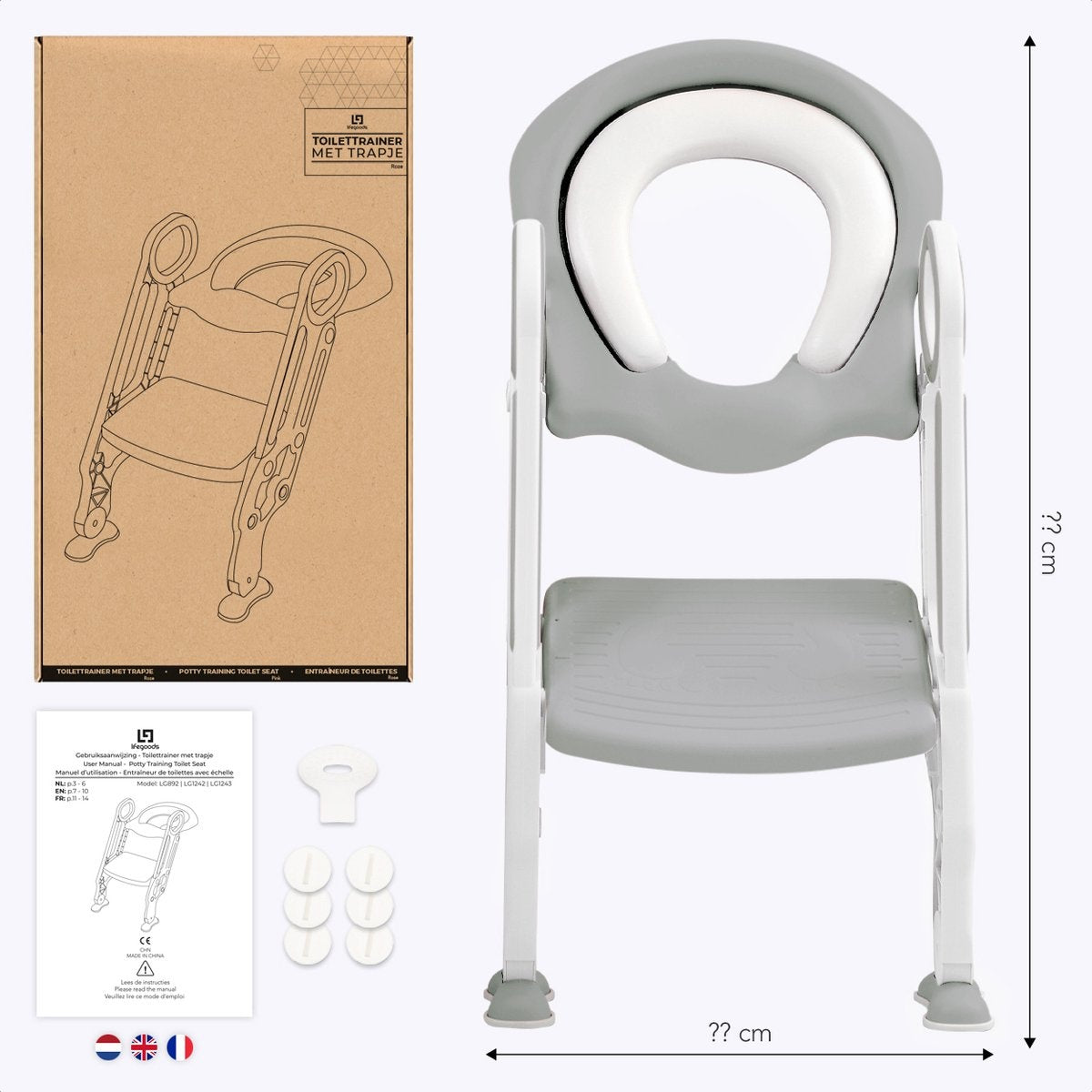 Réducteur de toilettes LifeGoods - Pot pour enfant - 2 à 7 ans - Gris/Blanc