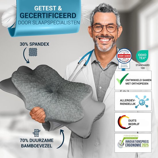 Oreiller orthopédique Glückstoff pour les douleurs cervicales, avec mousse à mémoire de forme - Oreiller hypoallergénique et ergonomique, pour les douleurs cervicales et dorsales, adapté à toutes les positions de sommeil, livré avec un sac en jute