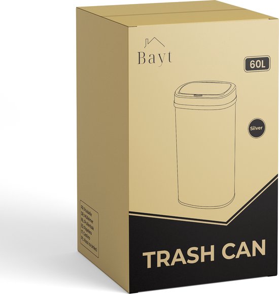 Bayt Poubelle - Poubelle 60 litres - Poubelle - Corbeille - Métal - Argent