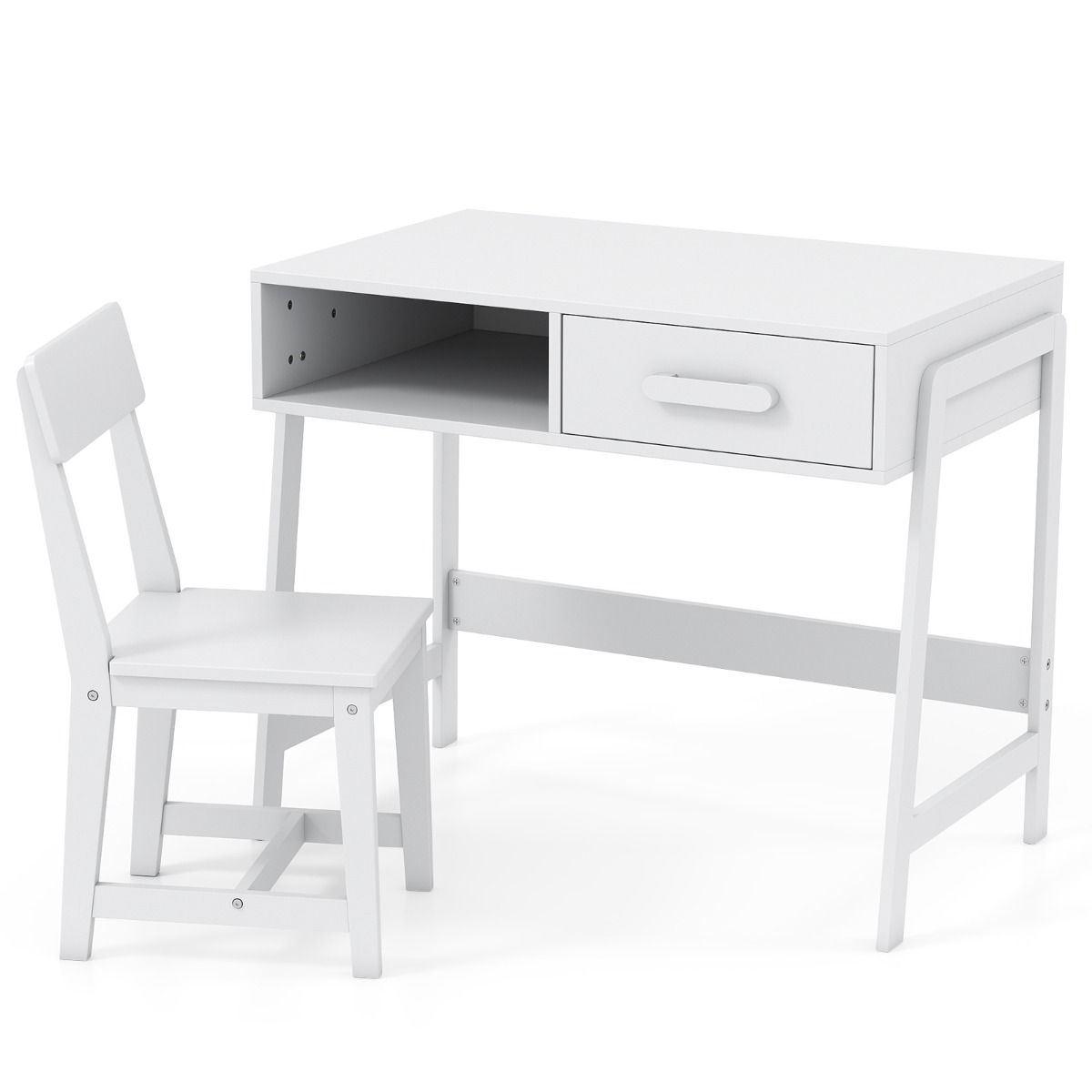 Bureau pour enfant Coast avec chaise - avec tiroir et étagère - conception ergonomique - blanc