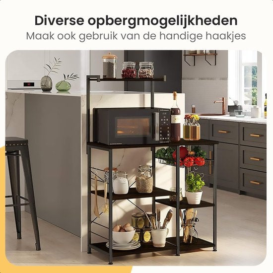 Buffet de cuisine Goliving - Étagère de cuisine verticale - Armoire à micro-ondes - Organisateur - Métal - Bois - 90 x 40 x 132 cm - Noir