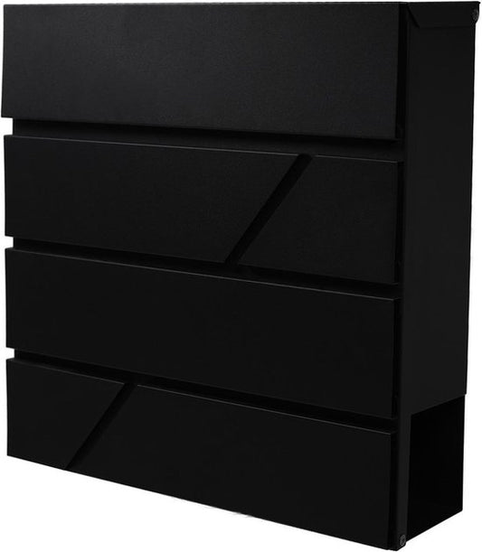 BRASQ Letterbox Hanging Black Deluxe - Boîte aux lettres murale avec serrure et compartiment à journaux - avec matériel de montage et 2 clés - Boîte aux lettres - boîte postale - boîte à lettres - acier inoxydable