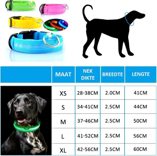 Collier lumineux LED Taille XL 42 - 56 cm USB Rechargeable Collier Chien Laisse Chiot - Bleu Chien Chat Chat - Dutchwide