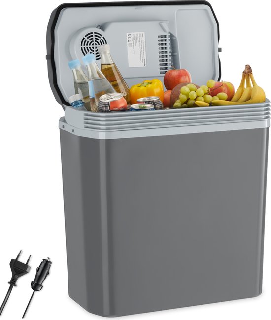 Glacière tectake® - Électrique - 24 litres - Poignée - Glacière pour voiture - Boîte isotherme - Chargeur 12 V et 230 V - Réfrigérateur de camping - Refroidissement et chauffage