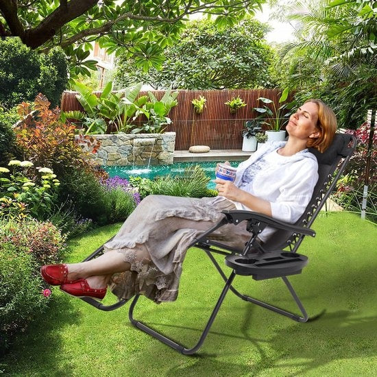 Chaises longues de jardin pliables - LifeGoods - 2 pièces - 30°-90° réglable - métal - noir