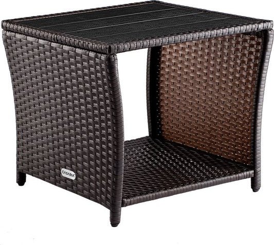Table d'appoint Casaria Polyrattan - Plateau en WPC 45x45x40cm - Marron