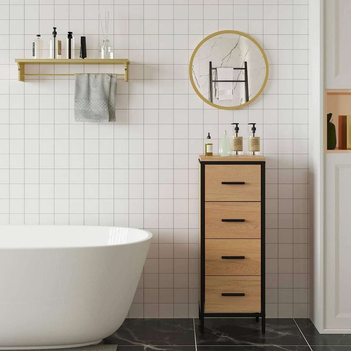 Miroir mural rond WOLTU doré – Miroir moderne avec cadre métallique – Ø 40 x 2 cm