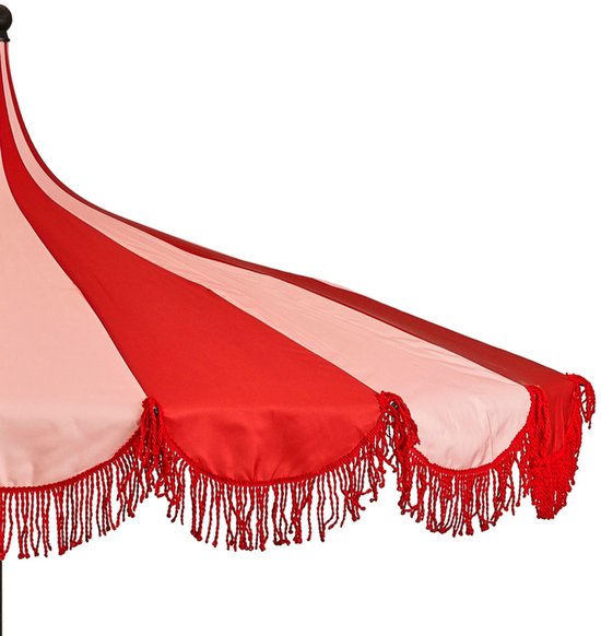 Mica Decorations Kim : parasol rayé avec sac de transport - Parasol à mât 238 x Ø235 cm - Parasol de jardin ou de balcon - Polyester, acier - Rouge