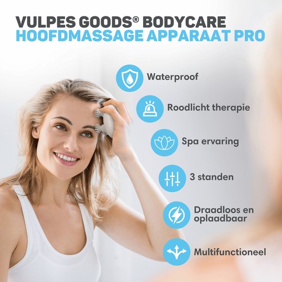 Vulpes Goods® BodyCare - Appareil de massage crânien à infrarouge - Masseur électrique - Masseur de cuir chevelu - Brosse à cheveux - Stimule la croissance et la circulation des cheveux - Rechargeable par USB