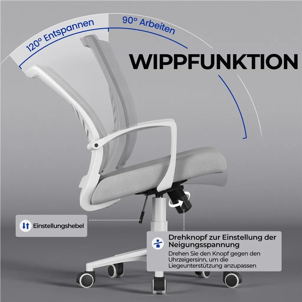 Yaheetech Siège de bureau - Ergonomique - Gris clair - Réglable
