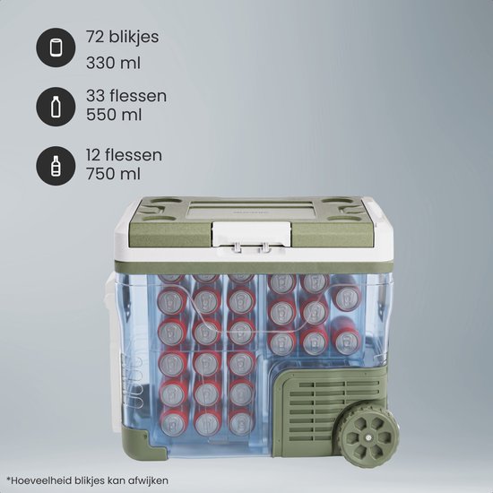 Auronic Electric Cool Box - Compresseur - 50L - 12V et 240 volts - Réfrigérateur de camping - Frigobox Car - Avec roues et poignée - Vert
