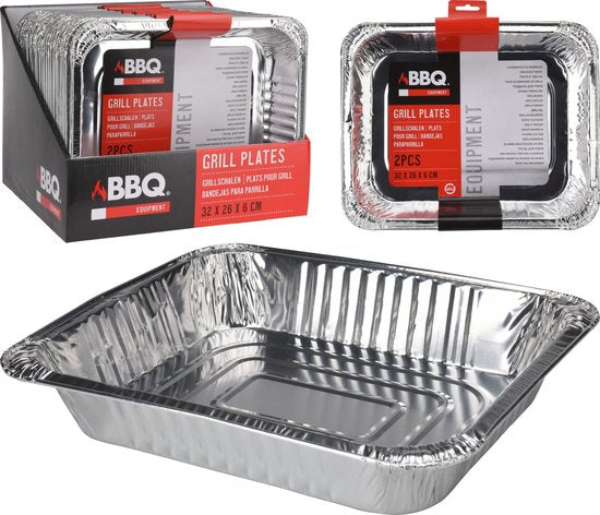 Lot de 2 bacs de cuisson pour barbecue, rectangulaires, 32 x 26 x 6 cm - Cuisson de la viande au barbecue - Grille de barbecue
