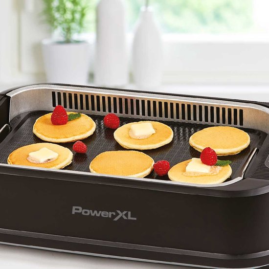 PowerXL Smokeless Grill - Gril électrique - plaisir de griller sans fumée et sans odeur - avec plaque de gril et fonction arôme - revêtement antiadhésif - avec couvercle en verre thermo - gril d'intérieur - 1500 watts - Édition de vente par correspondance