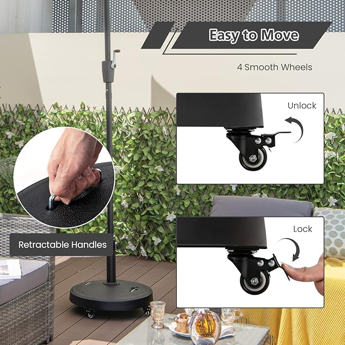 Base de parasol Coast sur roues - Pour mâts de parasol 38/48MM - 24Kg - 52 x 41,5cm