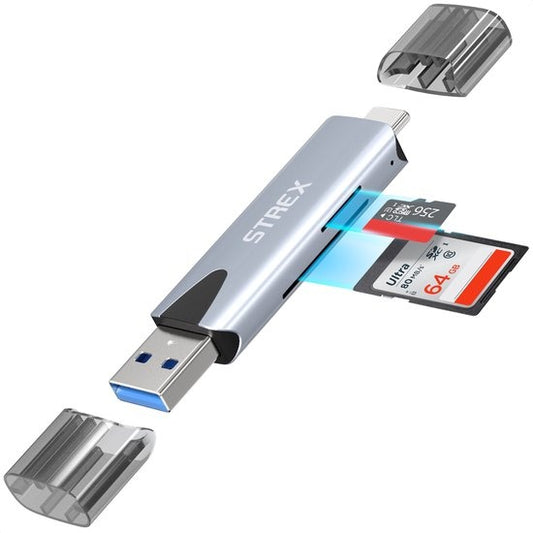 Strex Card Reader - Lecteur de cartes - USB 3.0/USB C - 2-en-1 - Carte SD/Carte TF - Lecteur de cartes mémoire