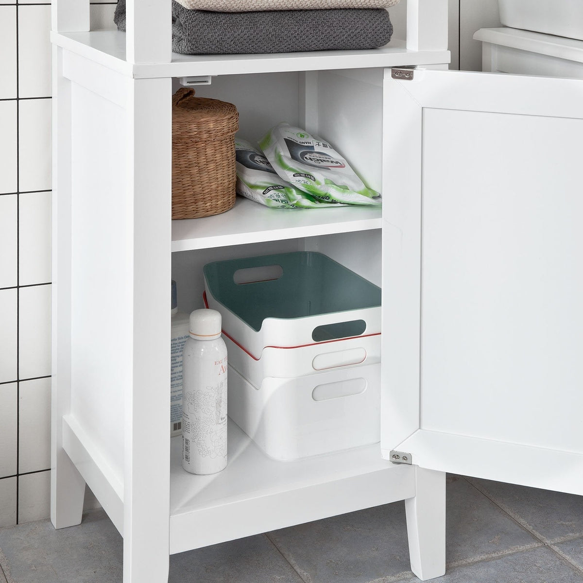 SoBuy Armoire de toilette haute - 3 compartiments 1 porte - Blanc - 40x150x33 cm