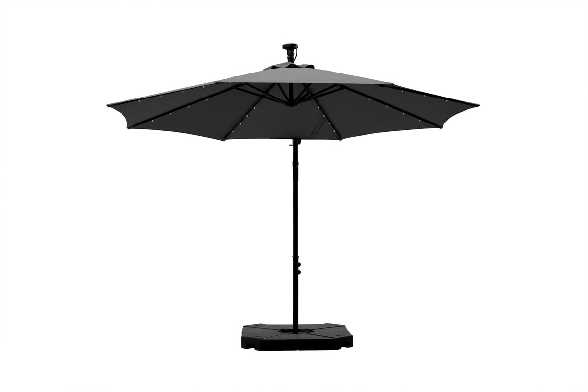 Feelfurniture Toscano Parasol suspendu gris foncé – Parasol Banana avec éclairage LED et housse – Ø 300 cm
