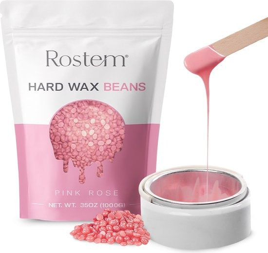 Rostem® Luxe Resin Beans - Hard Wax Beans - Hotwax - Wax Beans - Pink Rose 1KG - Incl. 10 Spatulas