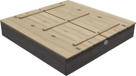 Bac à sable en bois AXI Ella XL, gris/marron - Avec bancs et couvercle - Bois certifié FSC - 120 x 120 x 20 cm - Bac à sable pour enfants
