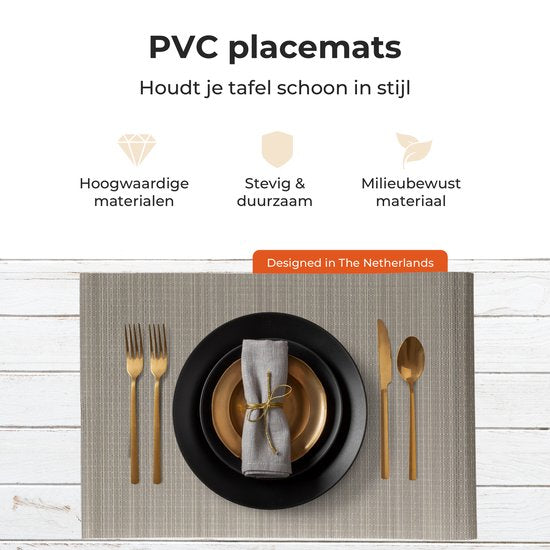 Sets de table Castagnola - Sets de table en plastique - Sous-verre - Sets de table en plastique et PVC - 6 pièces - 45 x 30 cm - Marron