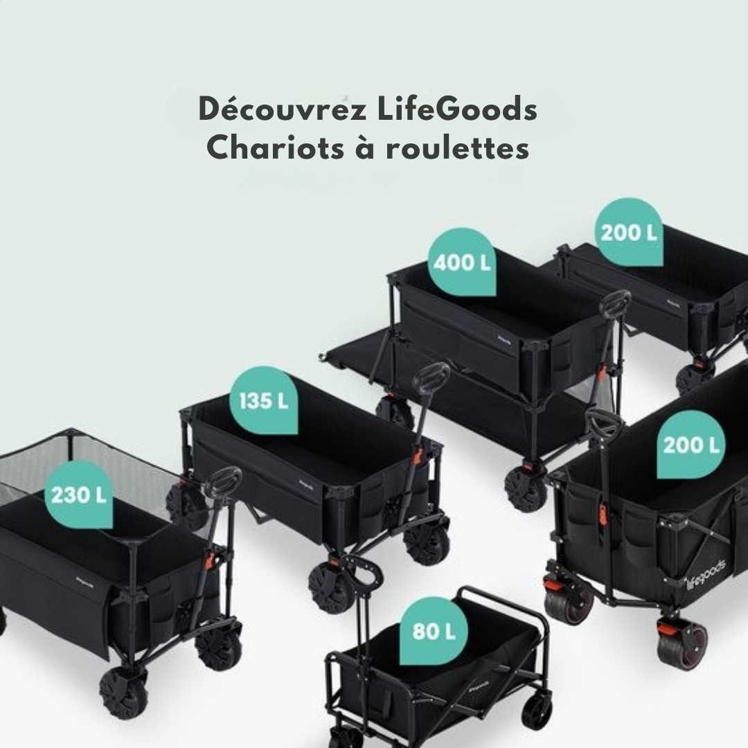 Double Wagon pliable LifeGoods - 200KG - 400L - Avec housse de protection - Noir