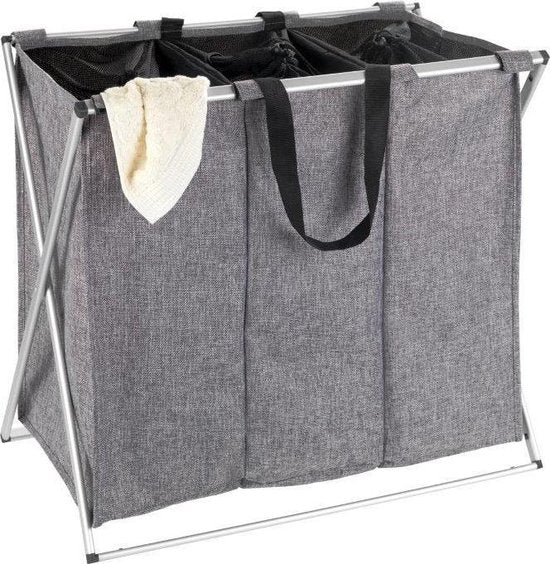 Panier à linge Wenko à 3 compartiments avec fermeture à cordon - 3 compartiments - sans couvercle - 130 litres
