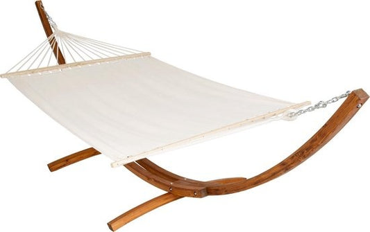 tectake® - XXL hamac cadre en bois dur - tapis balançoire inclinable - 415 x 150 x 124 cm - 401995