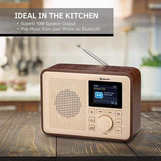 Denver DAB Radio - BIO PLASTIC - Radio rétro - DAB+ / FM Radio - Bluetooth - 40 présélections - DAB60DW