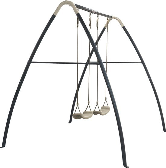 AXI Double Balançoire en Métal Anthracite/Crème - Ensemble de balançoires autoportant avec sièges de balançoire en plastique - Ensemble de balançoires pour enfants