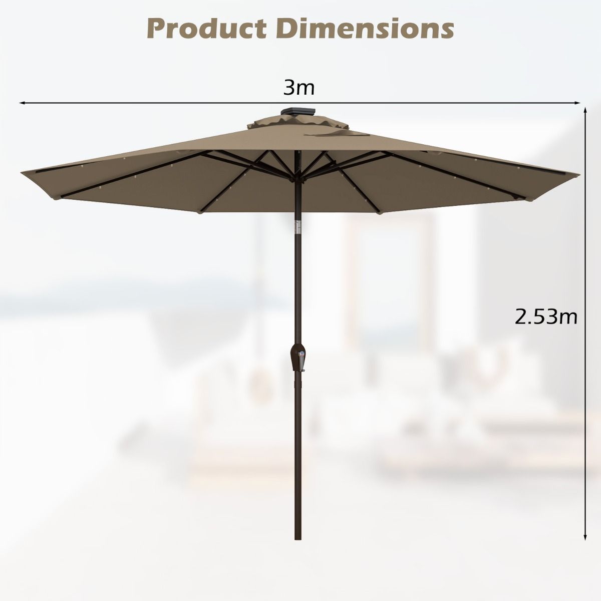 Parasol Coast avec lumières LED - Ø300cm - Marron