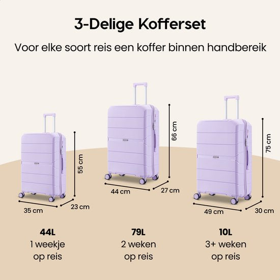 SKYCASES Urban Adventurer - Valise de voyage moyenne - Verrouillage par numéro - 44x27x66cm - 78L - Valise de voyage avec verrouillage de valise - Roues pivotantes - Violet