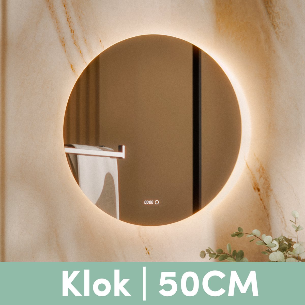 Beloura Miroir de salle de bain avec éclairage - Miroir de salle de bain rond - Chauffage - Horloge - LED - 50 cm